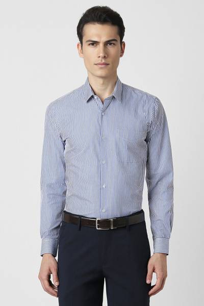 PETER ENGLAND Men Striped Formal Blue, White Shirt