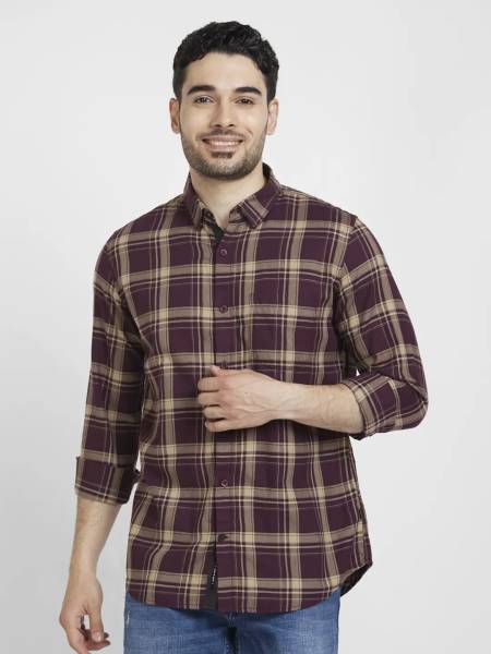 Spykar Men Checkered Casual Red Shirt