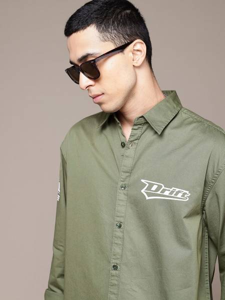 Roadster Men Printed Casual Green Shirt