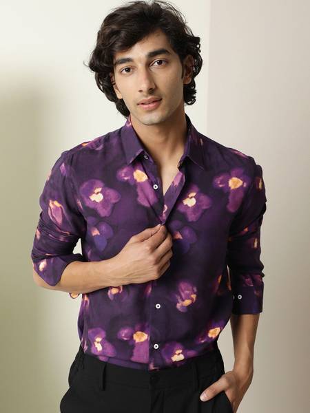 RARE RABBIT Men Printed Casual Purple Shirt