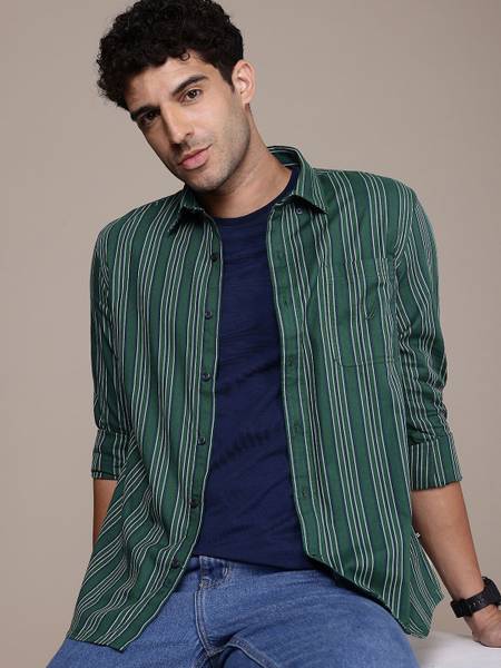 NAUTICA Men Striped Casual Green Shirt