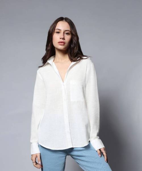 Fab Star Women Solid Casual White Shirt