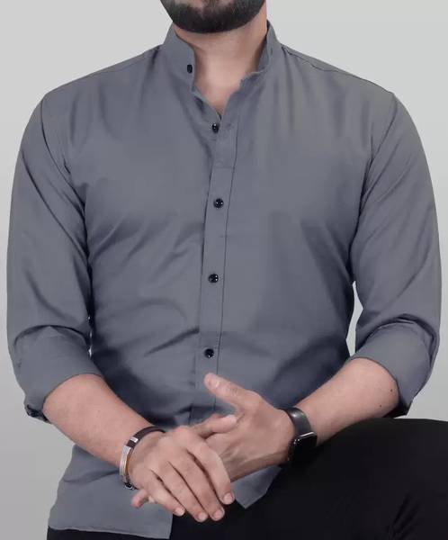 Tanip Men Solid Casual Grey Shirt