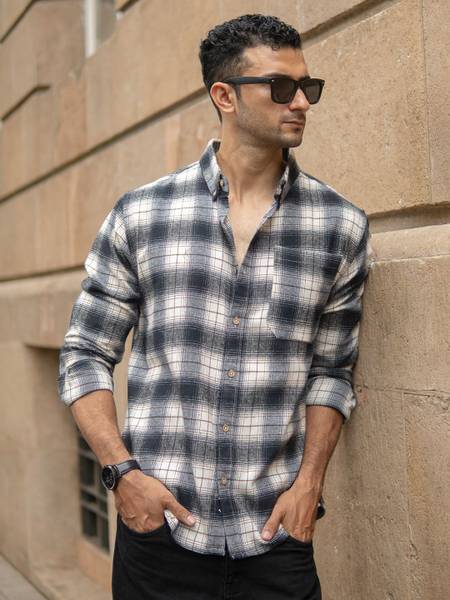 Powerlook Men Checkered Casual Blue, Grey Shirt