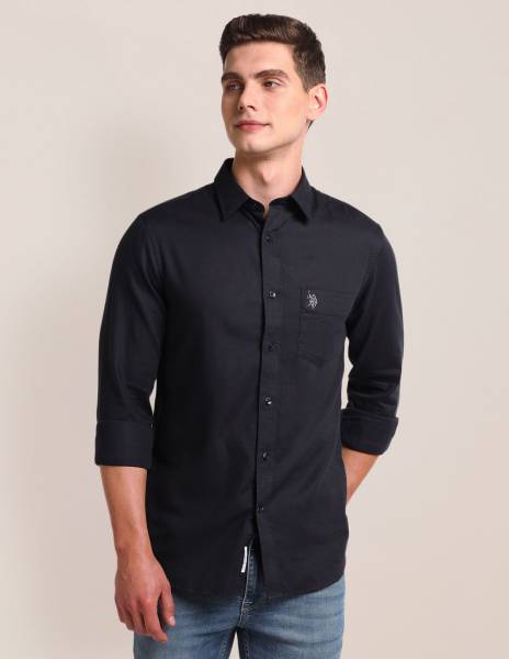 U.S. POLO ASSN. Men Solid Casual Blue Shirt