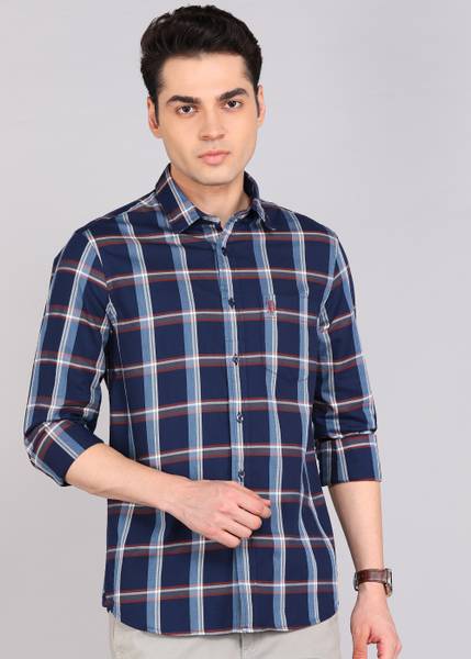U.S. POLO ASSN. Men Checkered Casual Blue Shirt