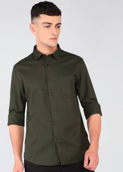 FLYING MACHINE Men Solid Casual Green Shirt