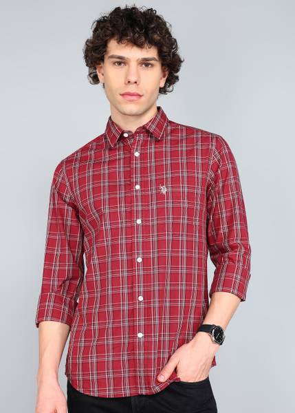 U.S. POLO ASSN. Men Checkered Casual Red Shirt