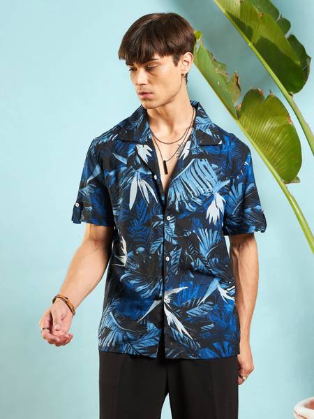MASCLN SASSAFRAS Men Printed Casual Blue Shirt