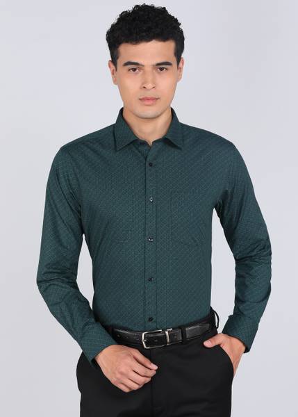 PARK AVENUE Men Printed Formal Dark Green Shirt
