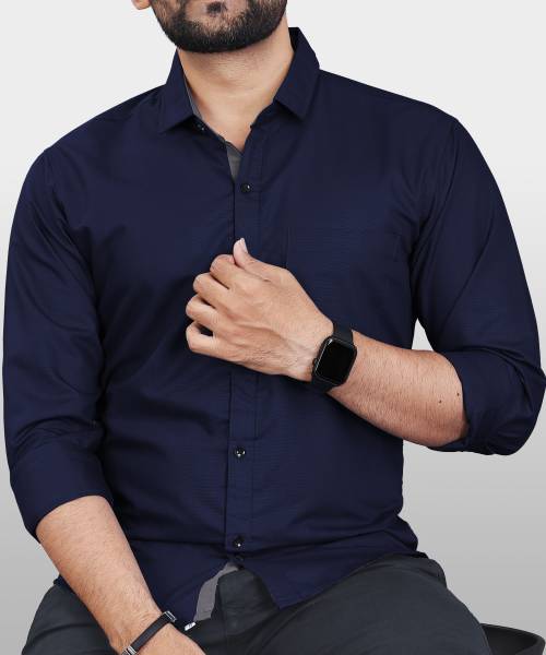 PANKHIL Men Solid Casual Dark Blue Shirt