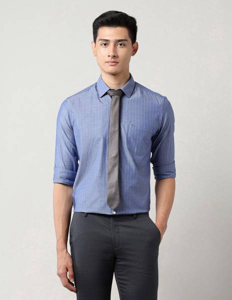 ARROW Men Striped Formal Blue Shirt