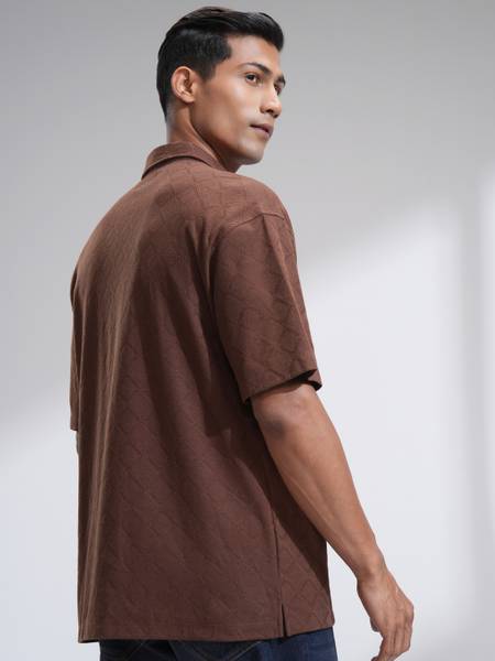LOCOMOTIVE Men Self Design Casual Brown Shirt