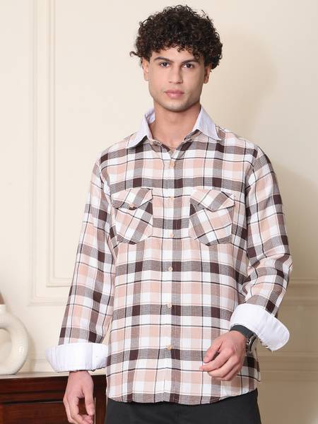 Dark Age Men Checkered Casual Cream Shirt
