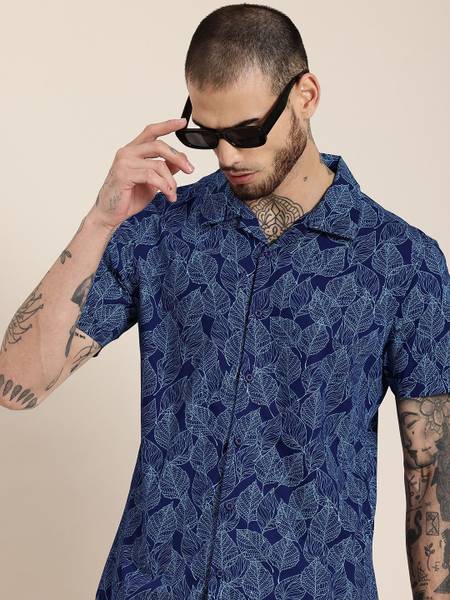 HERE&NOW Men Printed Casual Blue Shirt