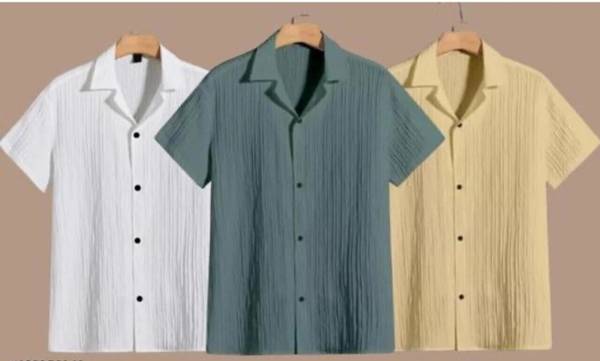 VRLOOKS Men Self Design Casual Cream, White, Grey Shirt