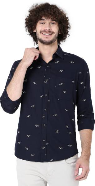 MUFTI Men Printed Casual Dark Blue Shirt