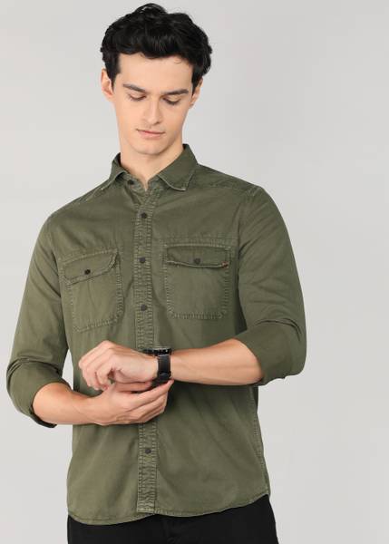 LAWMAN Men Solid Casual Dark Green Shirt
