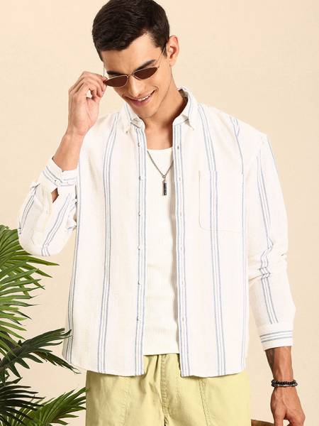 Mast & Harbour Men Self Design Casual White Shirt