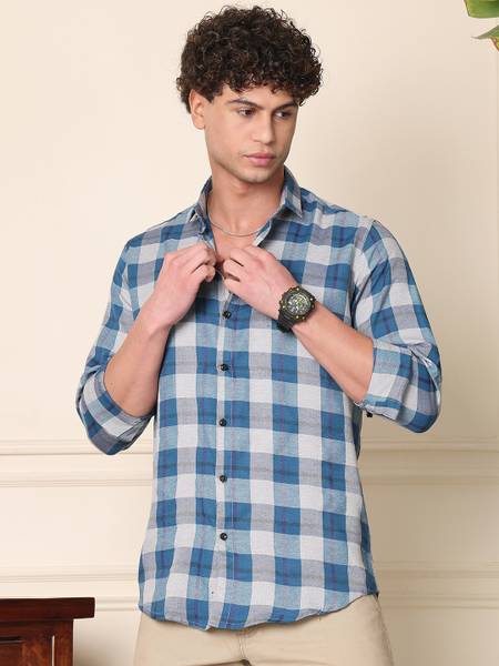 Dark Age Men Checkered Casual Blue Shirt