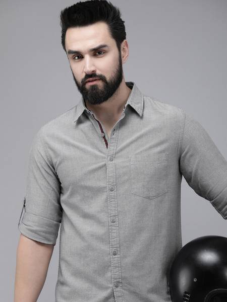 Roadster Men Solid Casual Grey Shirt