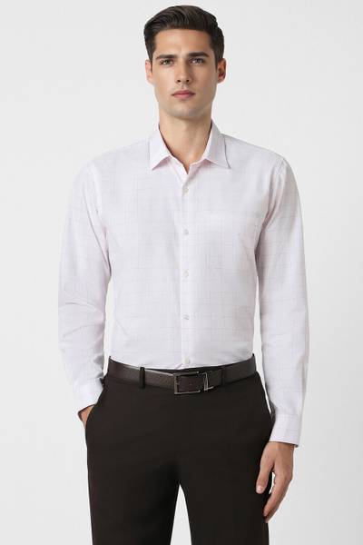 PETER ENGLAND Men Checkered Formal White Shirt