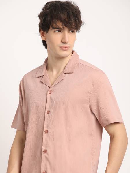 THE BEAR HOUSE Men Solid Casual Pink Shirt