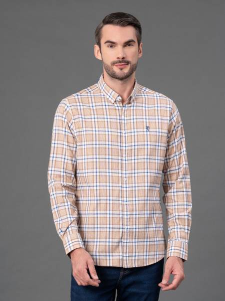 RED TAPE Men Checkered Casual Yellow Shirt