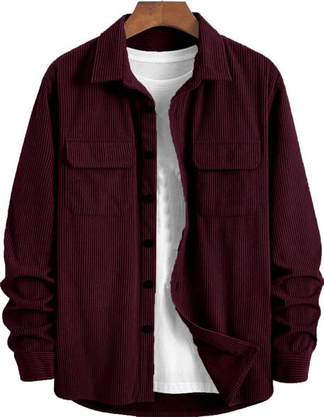 COMBRAIDED Men Self Design Casual Purple Shirt