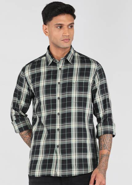 PARX Men Checkered Casual Black Shirt