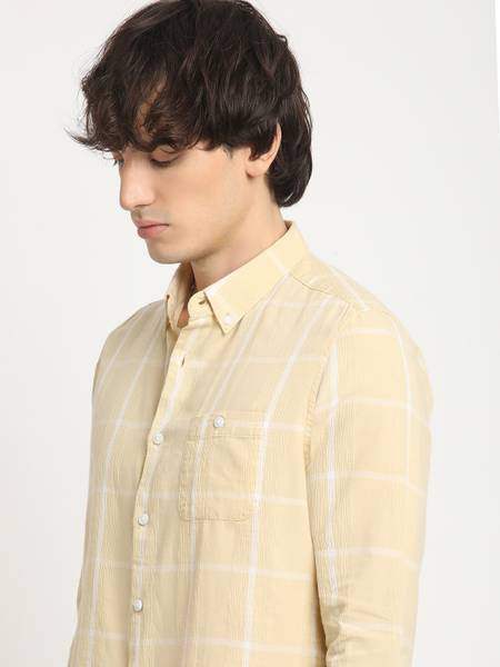 THE BEAR HOUSE Men Checkered Casual Yellow Shirt