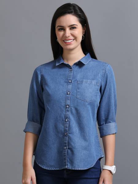 CAZZBA Women Solid Casual Blue Shirt