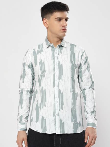 youth first Men Printed Casual Grey Shirt