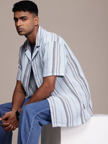 Roadster Men Striped Casual Blue Shirt