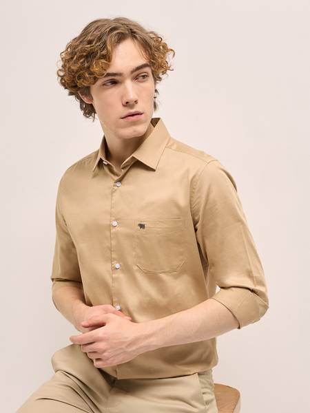 THE BEAR HOUSE Men Solid Casual Gold Shirt