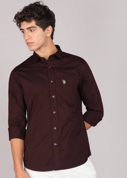 U.S. POLO ASSN. Men Solid Casual Brown Shirt