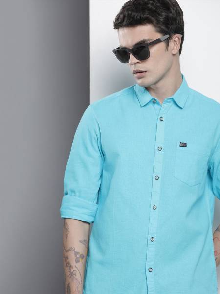 The Indian Garage Co. Men Solid Casual Blue Shirt