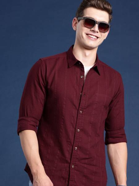 Mast & Harbour Men Self Design Casual Maroon Shirt