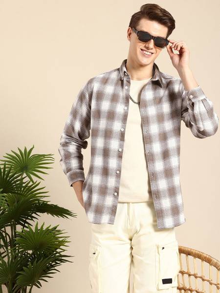 Mast & Harbour Men Checkered Casual Brown Shirt