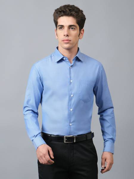 CANTABIL Men Self Design Formal Blue Shirt
