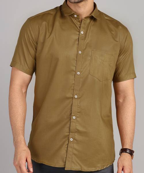 MILDIN Men Solid Casual Brown Shirt