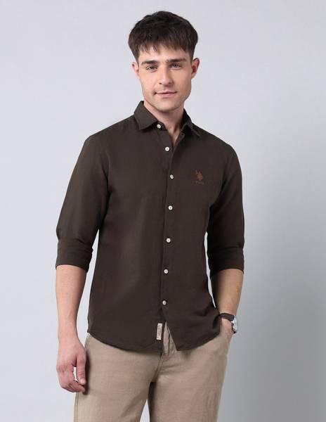U.S. Polo Assn. Denim Co. Men Solid Casual Brown Shirt