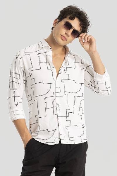 Snitch Men Printed Casual White Shirt