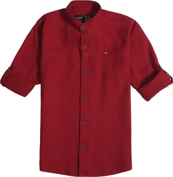 CAVIO Boys Solid Casual Maroon Shirt