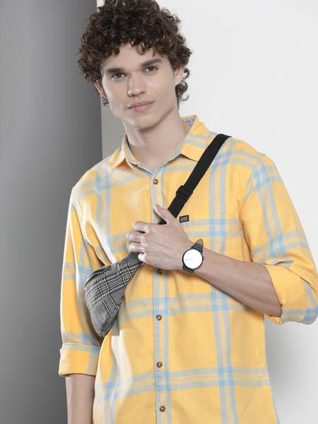 The Indian Garage Co. Men Checkered Casual Yellow Shirt