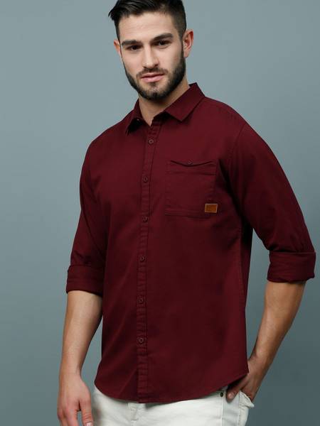 HERE&NOW Men Solid Casual Maroon Shirt