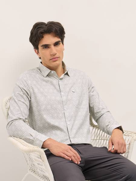 THE BEAR HOUSE Men Printed Formal Grey Shirt