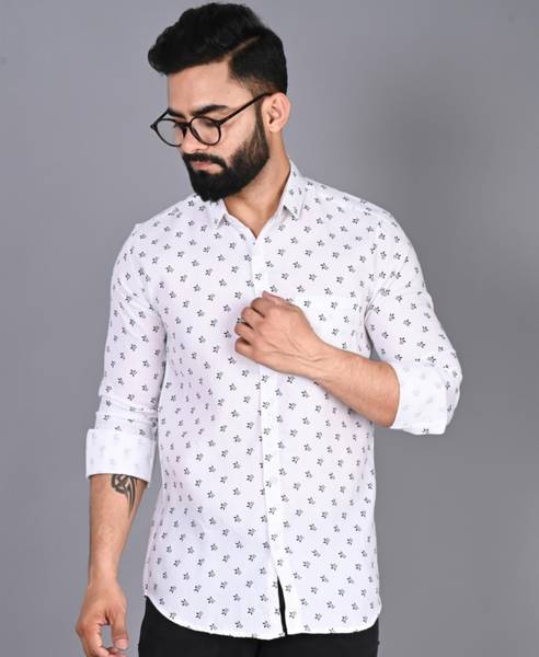FUBAR Men Printed Casual White Shirt