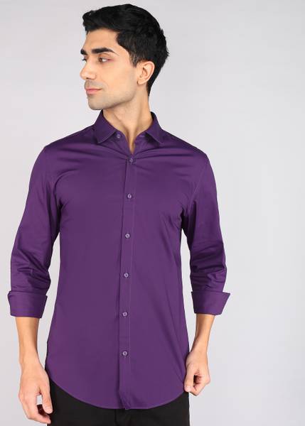 United Colors of Benetton Men Solid Casual Purple Shirt