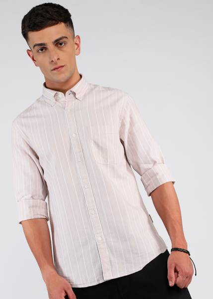 FLYING MACHINE Men Striped Casual Beige Shirt